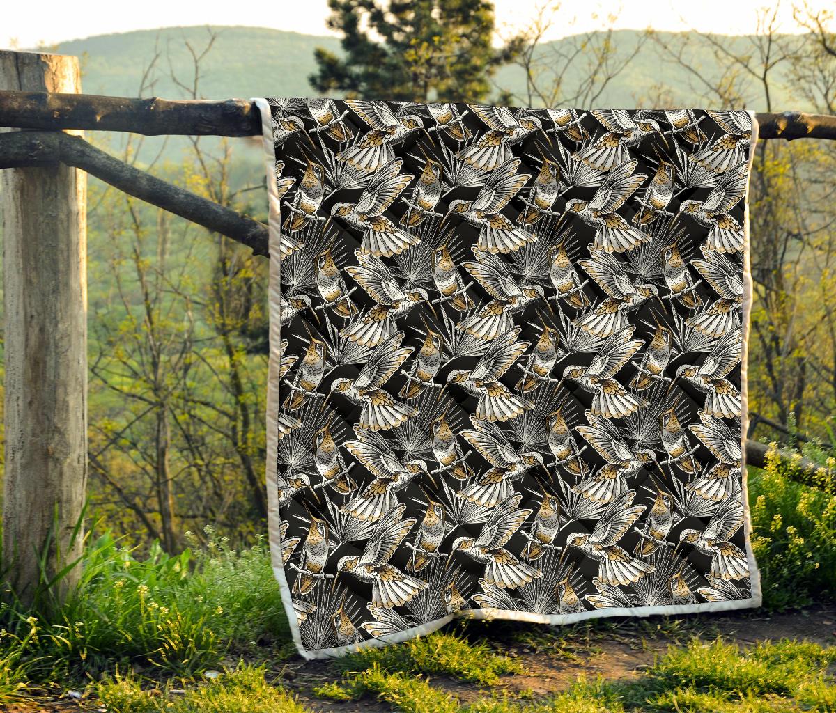 Hummingbird Gold Design Themed Print Premium Quilt-JTAMIGO.COM