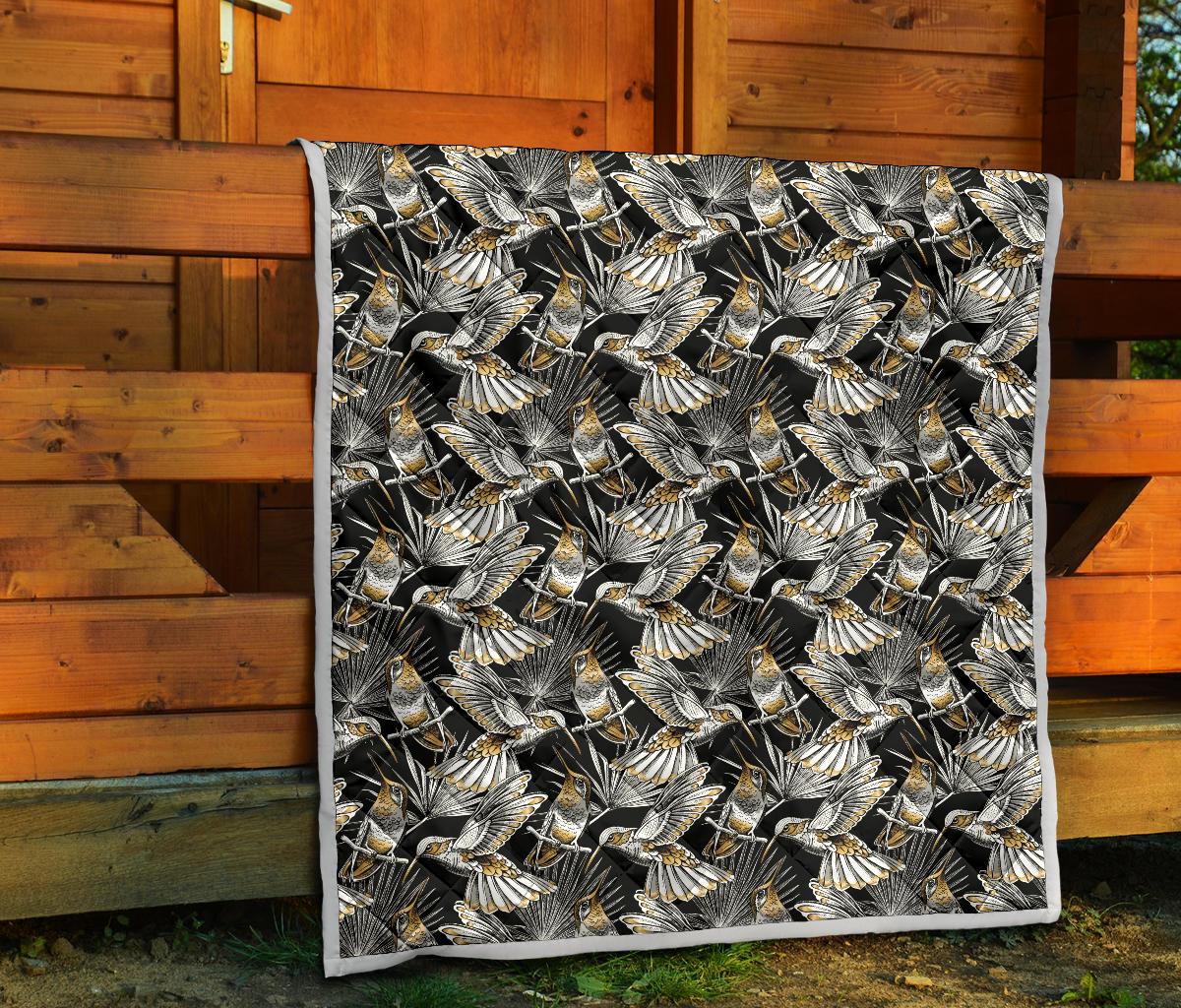 Hummingbird Gold Design Themed Print Premium Quilt-JTAMIGO.COM