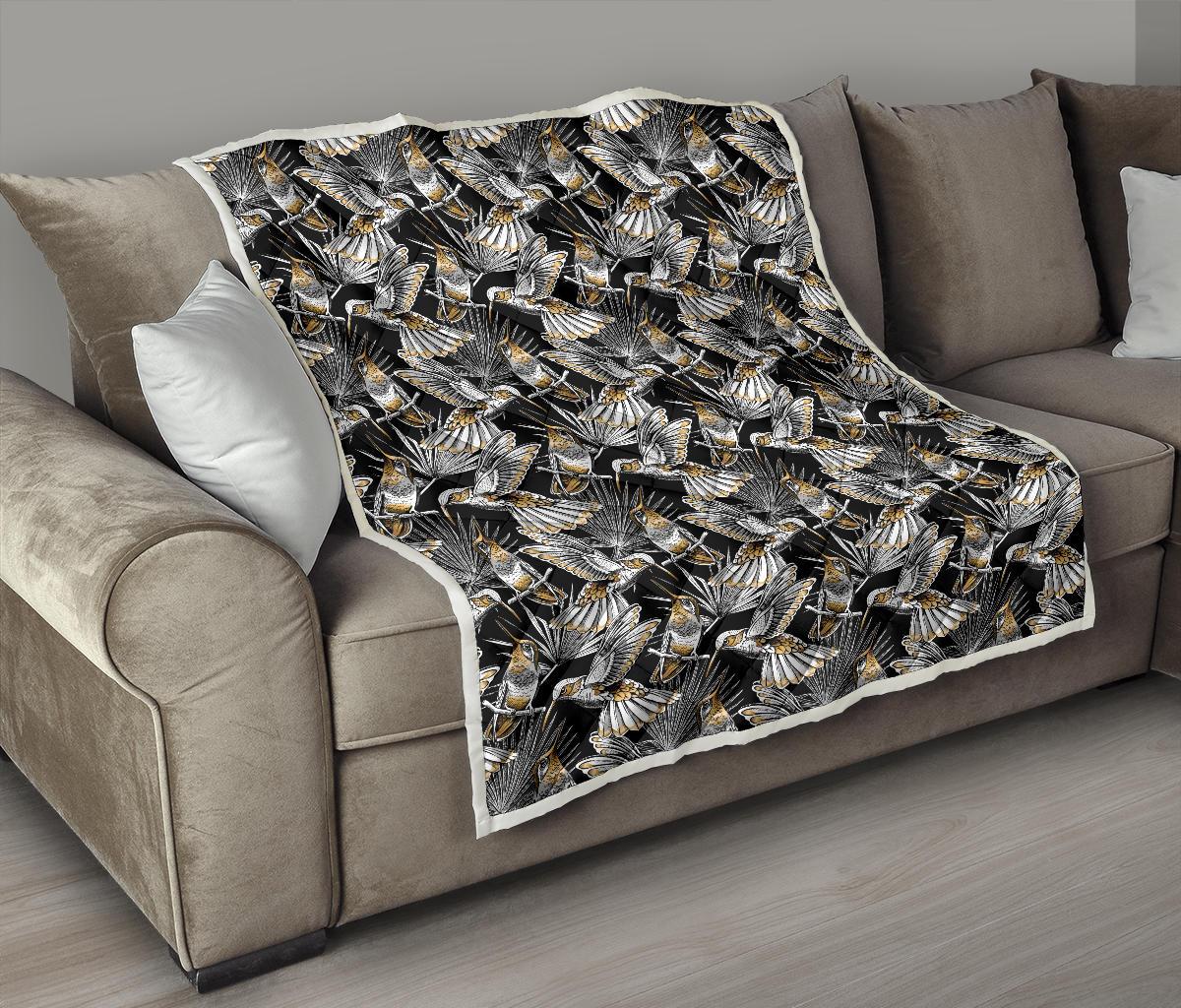 Hummingbird Gold Design Themed Print Premium Quilt-JTAMIGO.COM