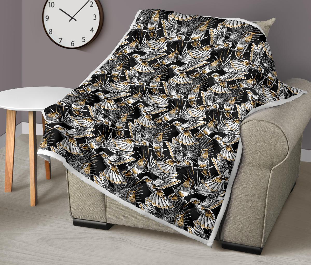 Hummingbird Gold Design Themed Print Premium Quilt-JTAMIGO.COM