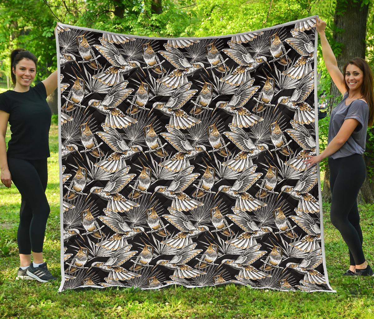 Hummingbird Gold Design Themed Print Premium Quilt-JTAMIGO.COM