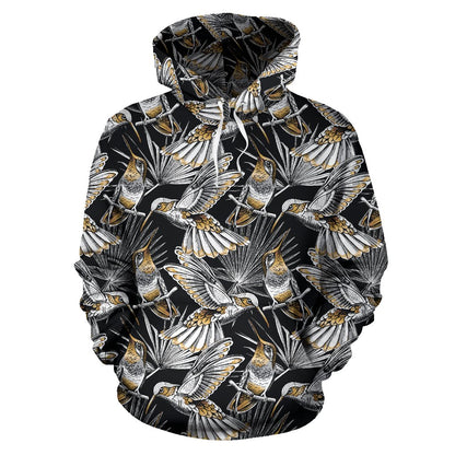 Hummingbird Gold Design Themed Print Pullover Hoodie