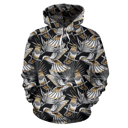 Hummingbird Gold Design Themed Print Pullover Hoodie