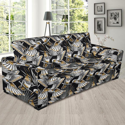 Hummingbird Gold Design Themed Print Sofa Slipcover-JTAMIGO.COM