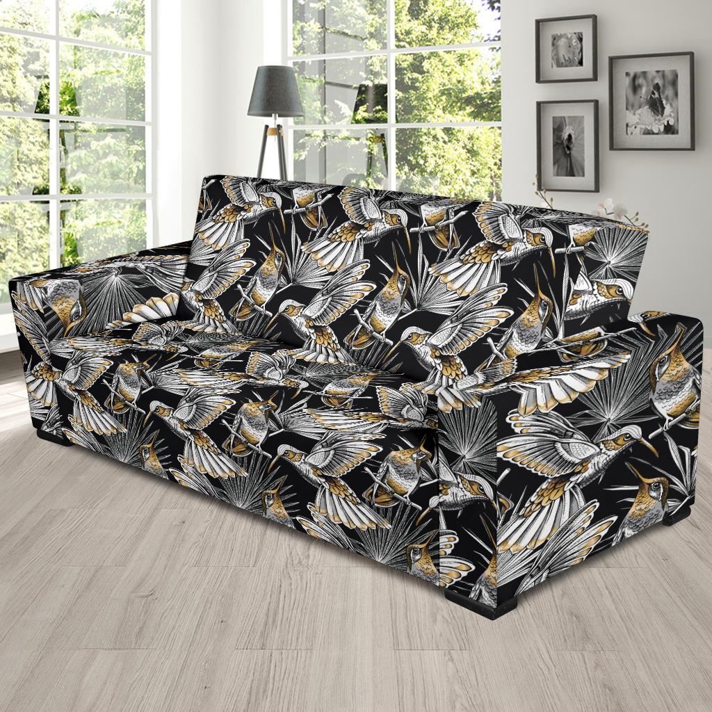 Hummingbird Gold Design Themed Print Sofa Slipcover-JTAMIGO.COM