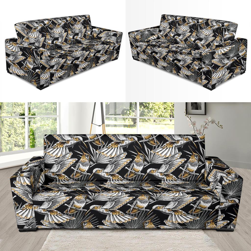 Hummingbird Gold Design Themed Print Sofa Slipcover-JTAMIGO.COM