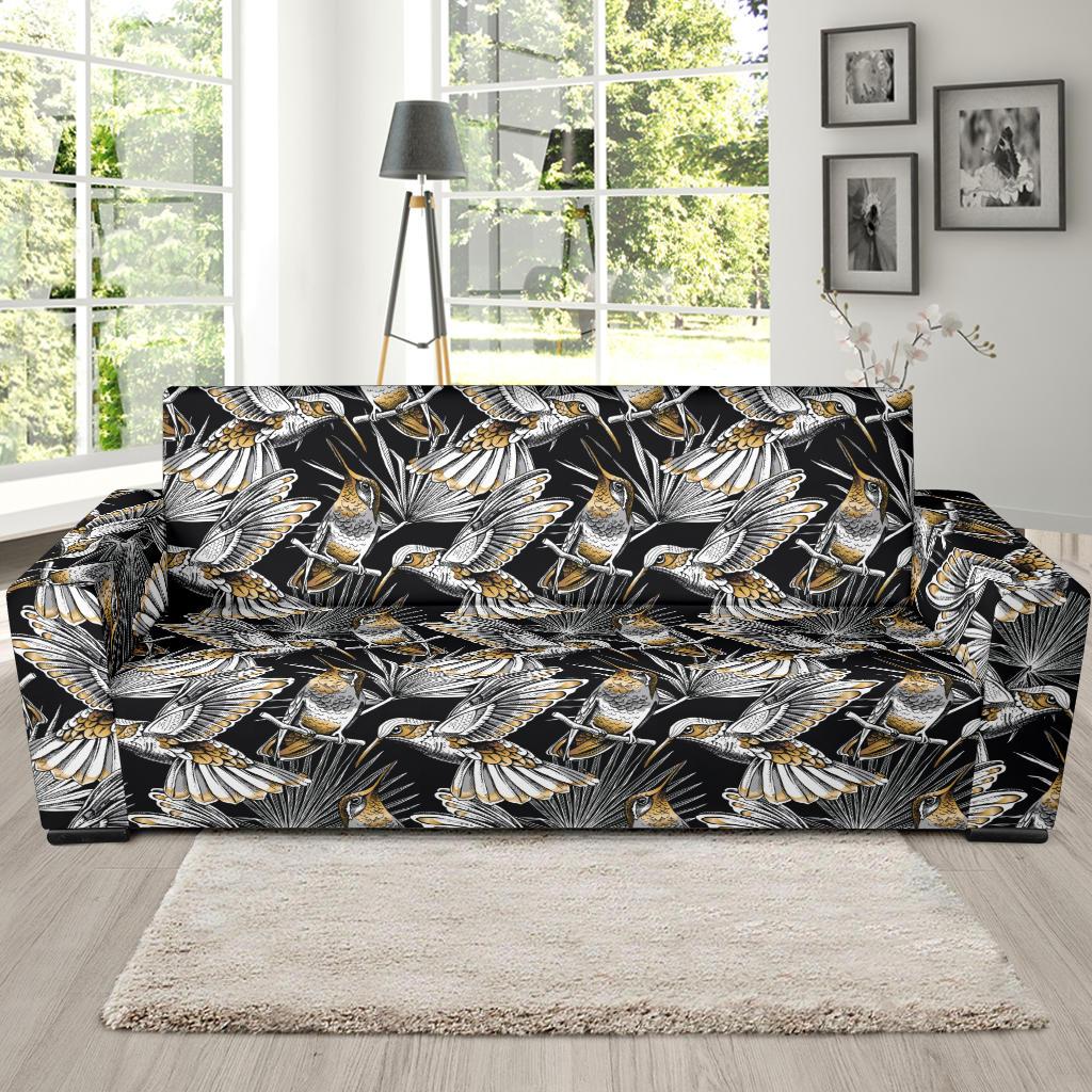Hummingbird Gold Design Themed Print Sofa Slipcover-JTAMIGO.COM