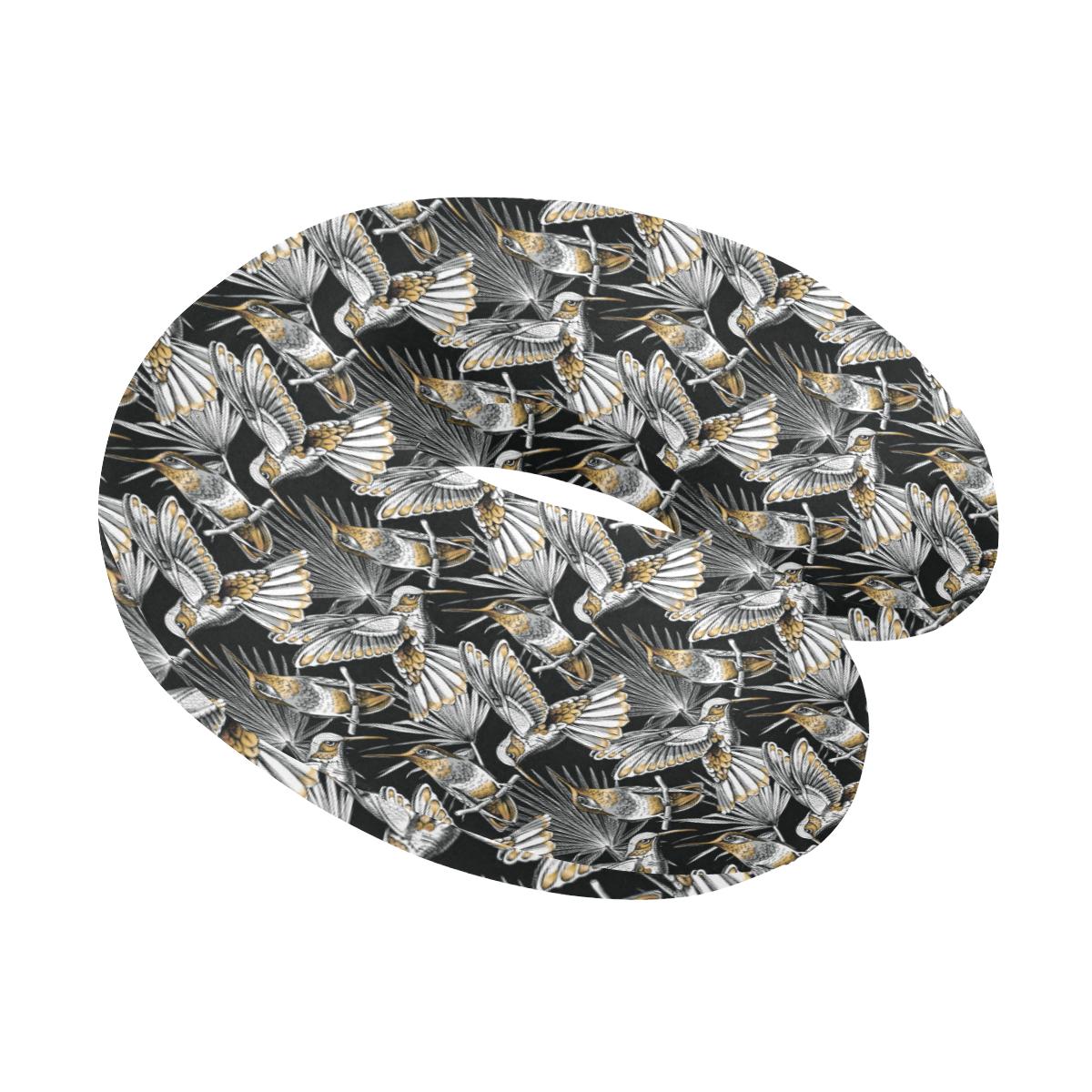 Hummingbird Gold Design Themed Print U-Shaped Travel Neck Pillow-JTAMIGO.COM