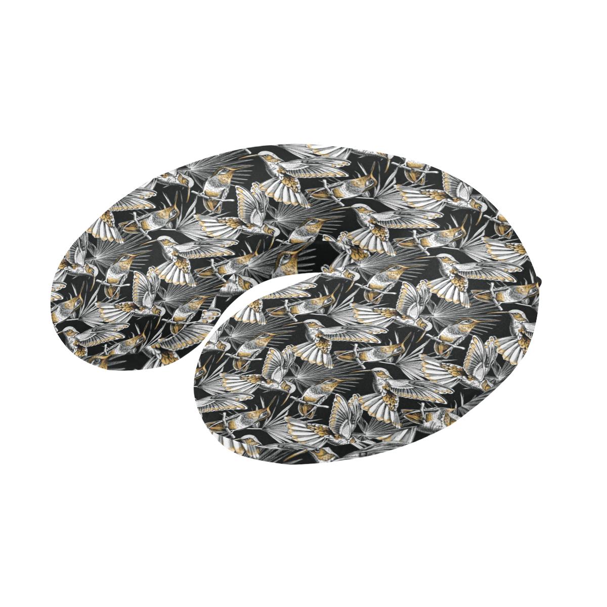 Hummingbird Gold Design Themed Print U-Shaped Travel Neck Pillow-JTAMIGO.COM