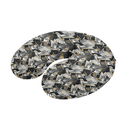 Hummingbird Gold Design Themed Print U-Shaped Travel Neck Pillow-JTAMIGO.COM