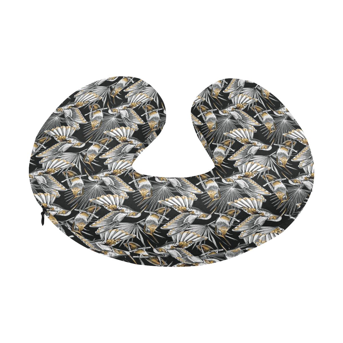 Hummingbird Gold Design Themed Print U-Shaped Travel Neck Pillow-JTAMIGO.COM