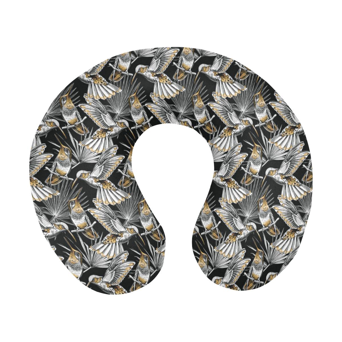 Hummingbird Gold Design Themed Print U-Shaped Travel Neck Pillow-JTAMIGO.COM