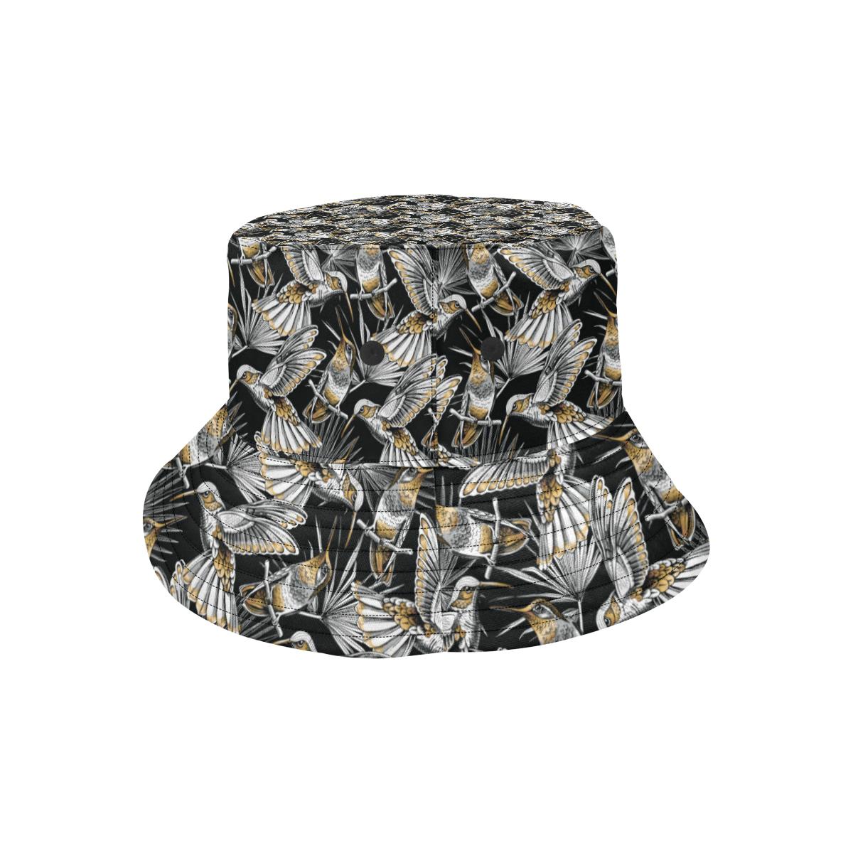 Hummingbird Gold Design Themed Print Unisex Bucket Hat