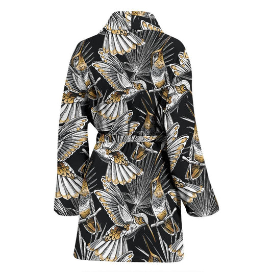 Hummingbird Gold Design Themed Print Women Bath Robe-JTAMIGO.COM