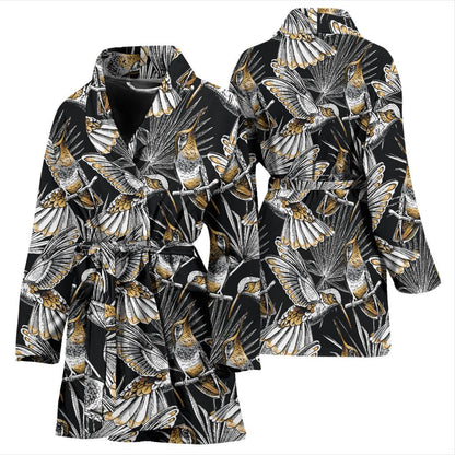 Hummingbird Gold Design Themed Print Women Bath Robe-JTAMIGO.COM
