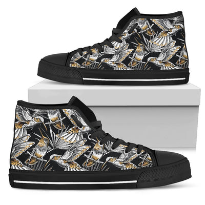 Hummingbird Gold Design Themed Print Women High Top Shoes