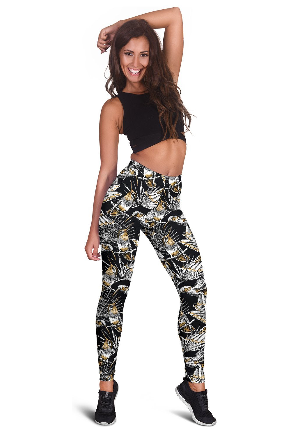 Hummingbird Gold Design Themed Print Women Leggings