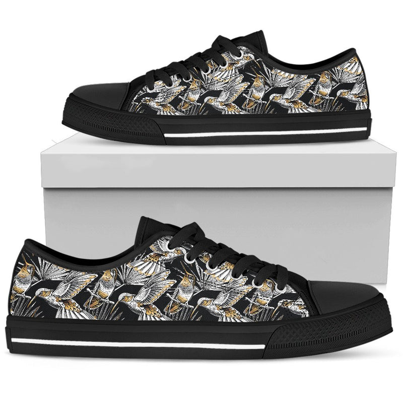 Hummingbird Gold Design Themed Print Women Low Top Shoes