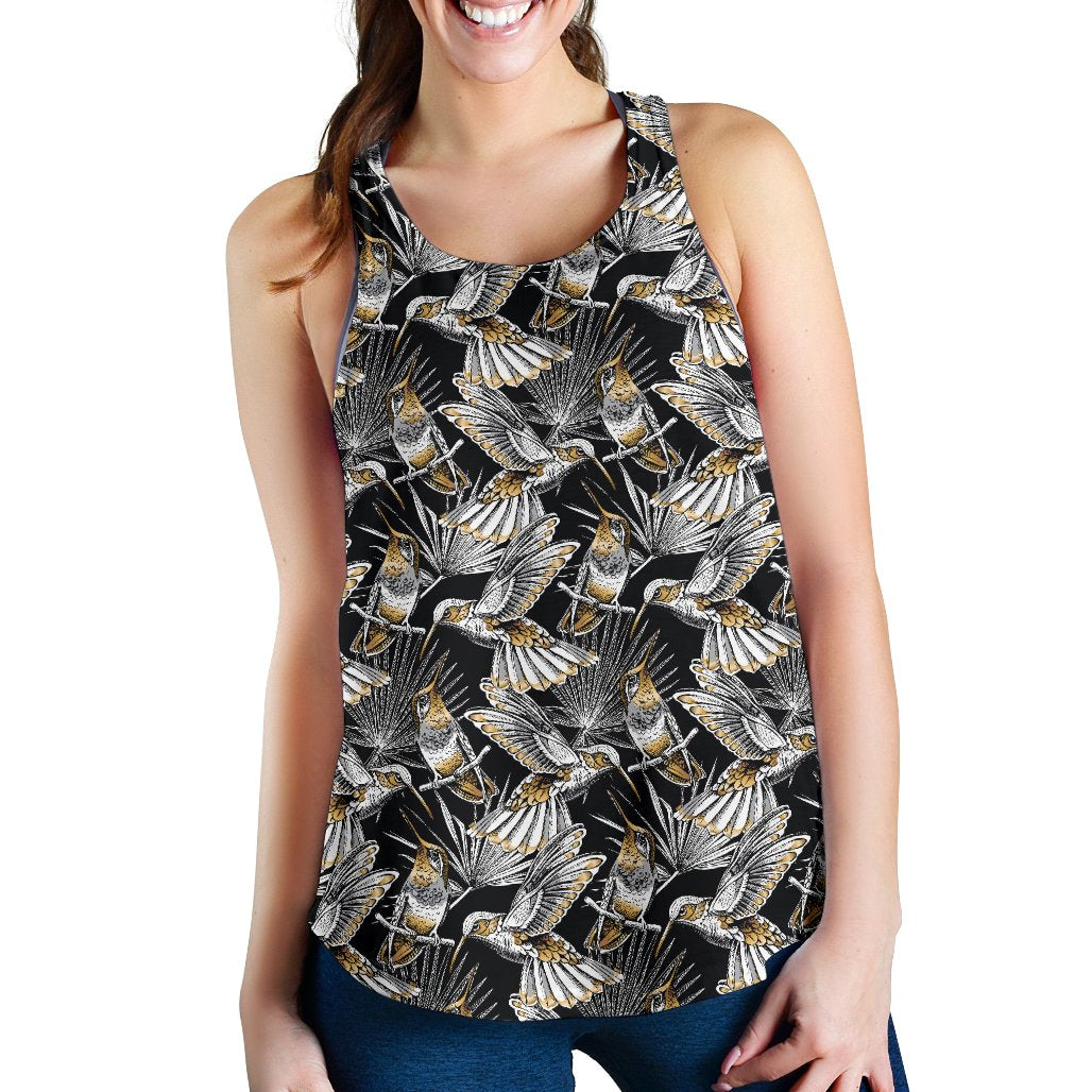 Hummingbird Gold Design Themed Print Women Racerback Tank Top