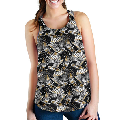 Hummingbird Gold Design Themed Print Women Racerback Tank Top
