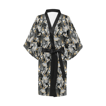 Hummingbird Gold Design Themed Print Women Short Kimono Robe
