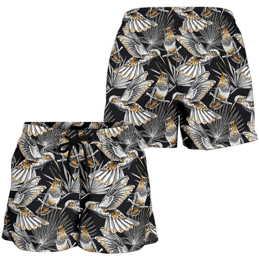 Hummingbird Gold Design Themed Print Women Shorts-JTAMIGO.COM