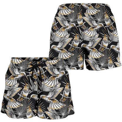 Hummingbird Gold Design Themed Print Women Shorts-JTAMIGO.COM