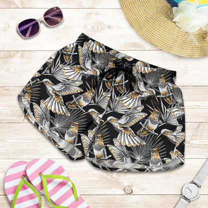 Hummingbird Gold Design Themed Print Women Shorts-JTAMIGO.COM