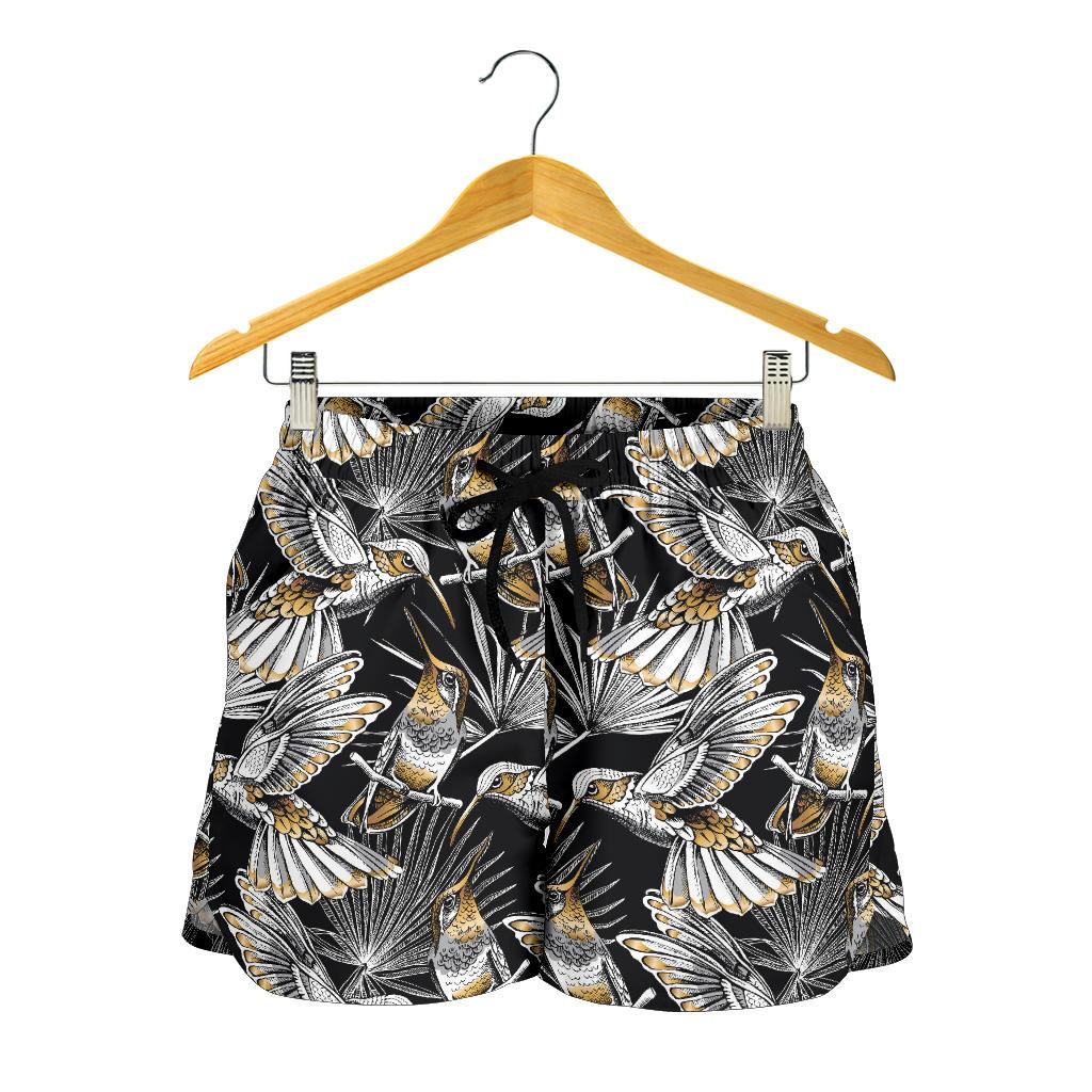 Hummingbird Gold Design Themed Print Women Shorts-JTAMIGO.COM