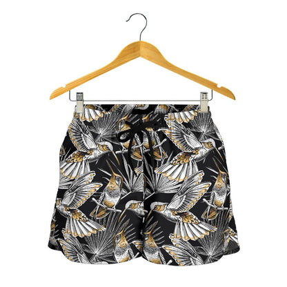Hummingbird Gold Design Themed Print Women Shorts-JTAMIGO.COM