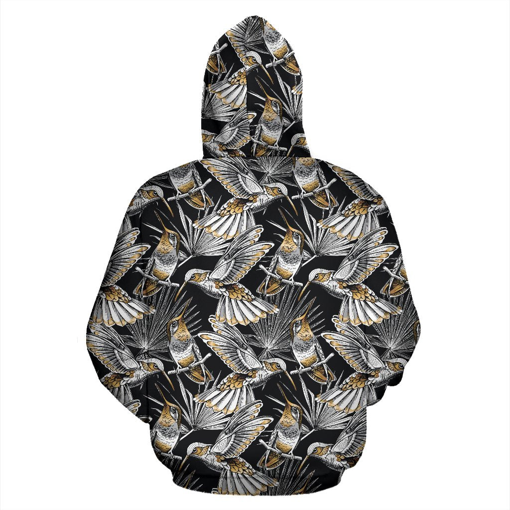 Hummingbird Gold Design Themed Print Zip Up Hoodie