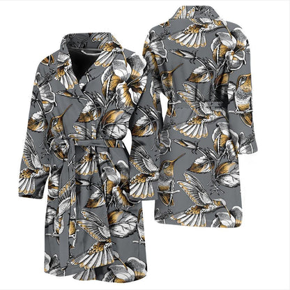Hummingbird Pattern Print Design 02 Men Bathrobe-JORJUNE.COM