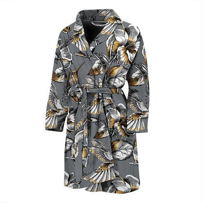 Hummingbird Pattern Print Design 02 Men Bathrobe-JORJUNE.COM