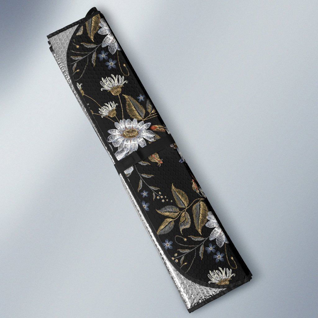 Hummingbird with Embroidery Themed Print Car Sun Shade For Windshield