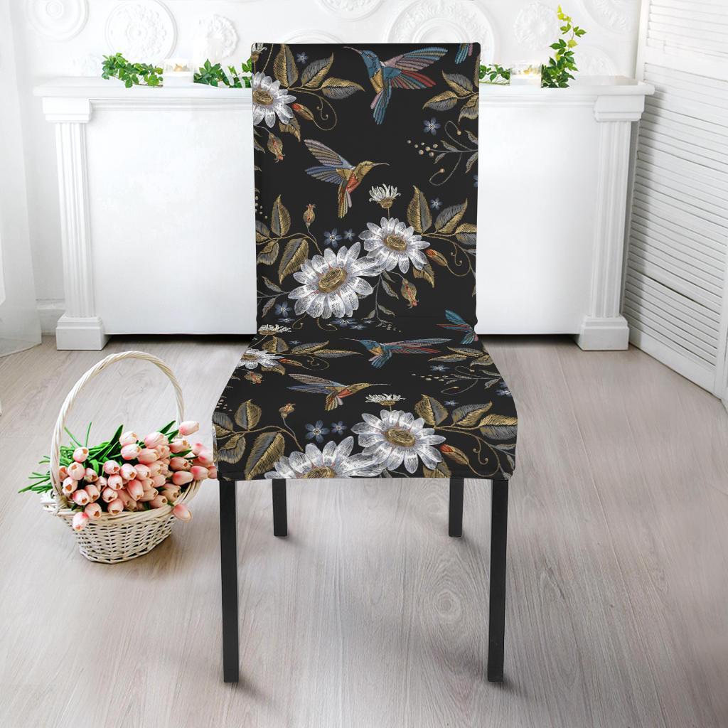 Hummingbird with Embroidery Themed Print Dining Chair Slipcover-JTAMIGO.COM