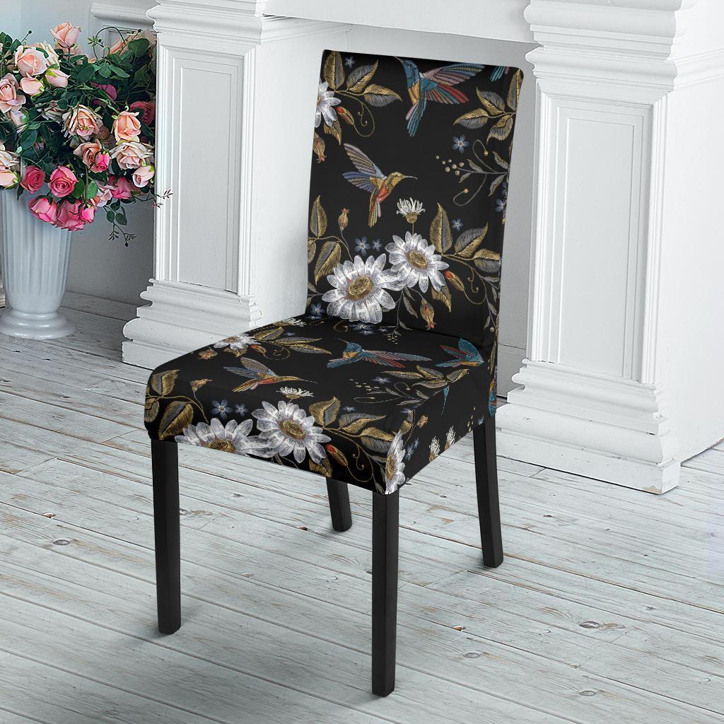 Hummingbird with Embroidery Themed Print Dining Chair Slipcover-JTAMIGO.COM