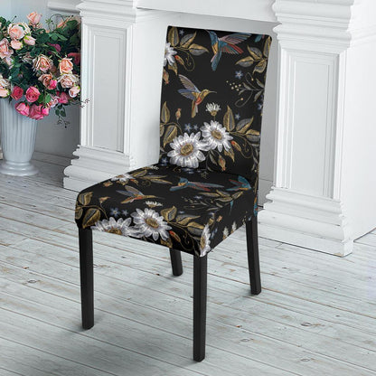 Hummingbird with Embroidery Themed Print Dining Chair Slipcover-JTAMIGO.COM