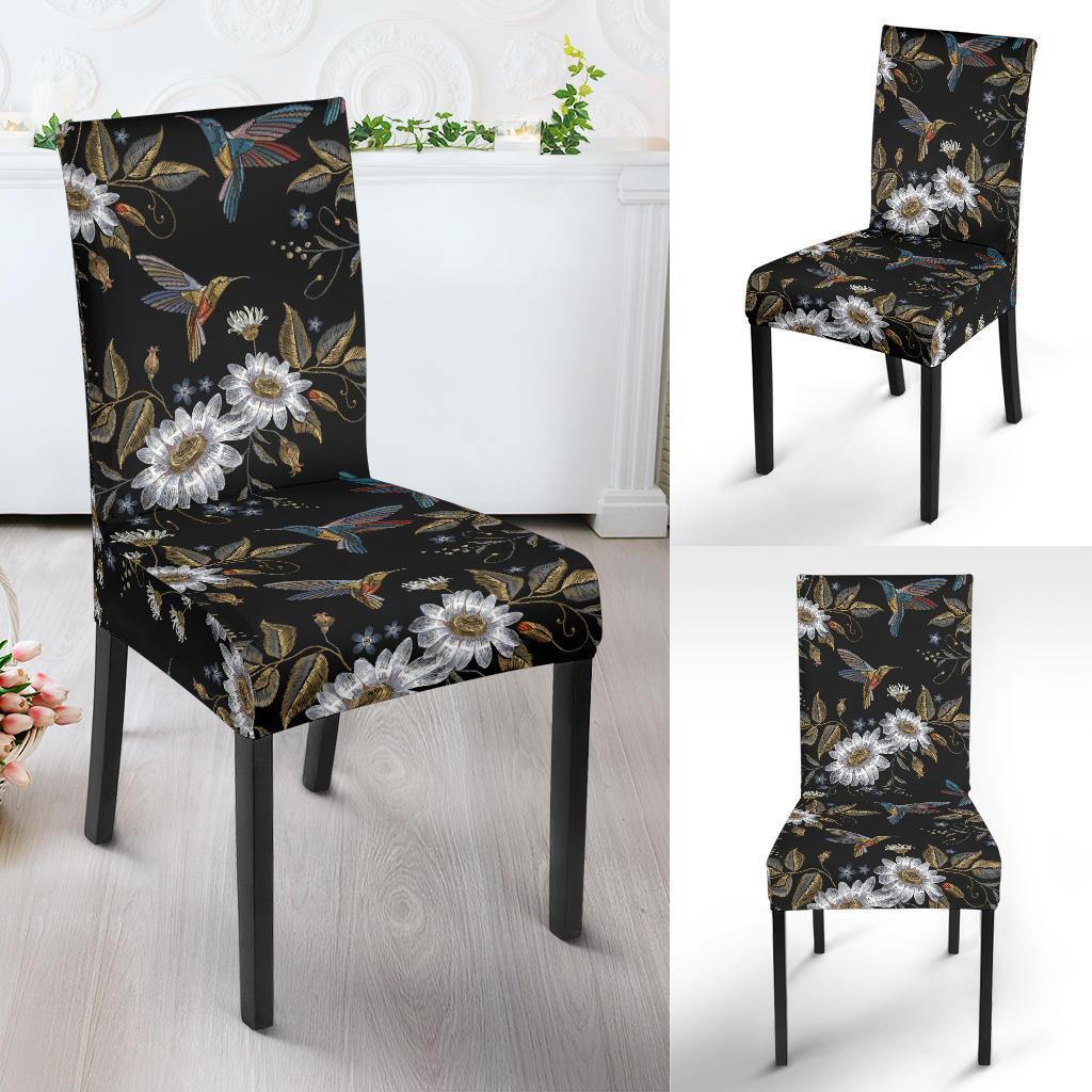 Hummingbird with Embroidery Themed Print Dining Chair Slipcover-JTAMIGO.COM