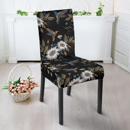 Hummingbird with Embroidery Themed Print Dining Chair Slipcover-JTAMIGO.COM