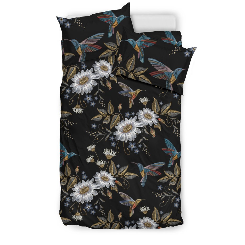 Hummingbird With Embroidery Themed Print Duvet Cover Bedding Set