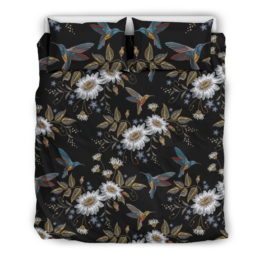 Hummingbird With Embroidery Themed Print Duvet Cover Bedding Set
