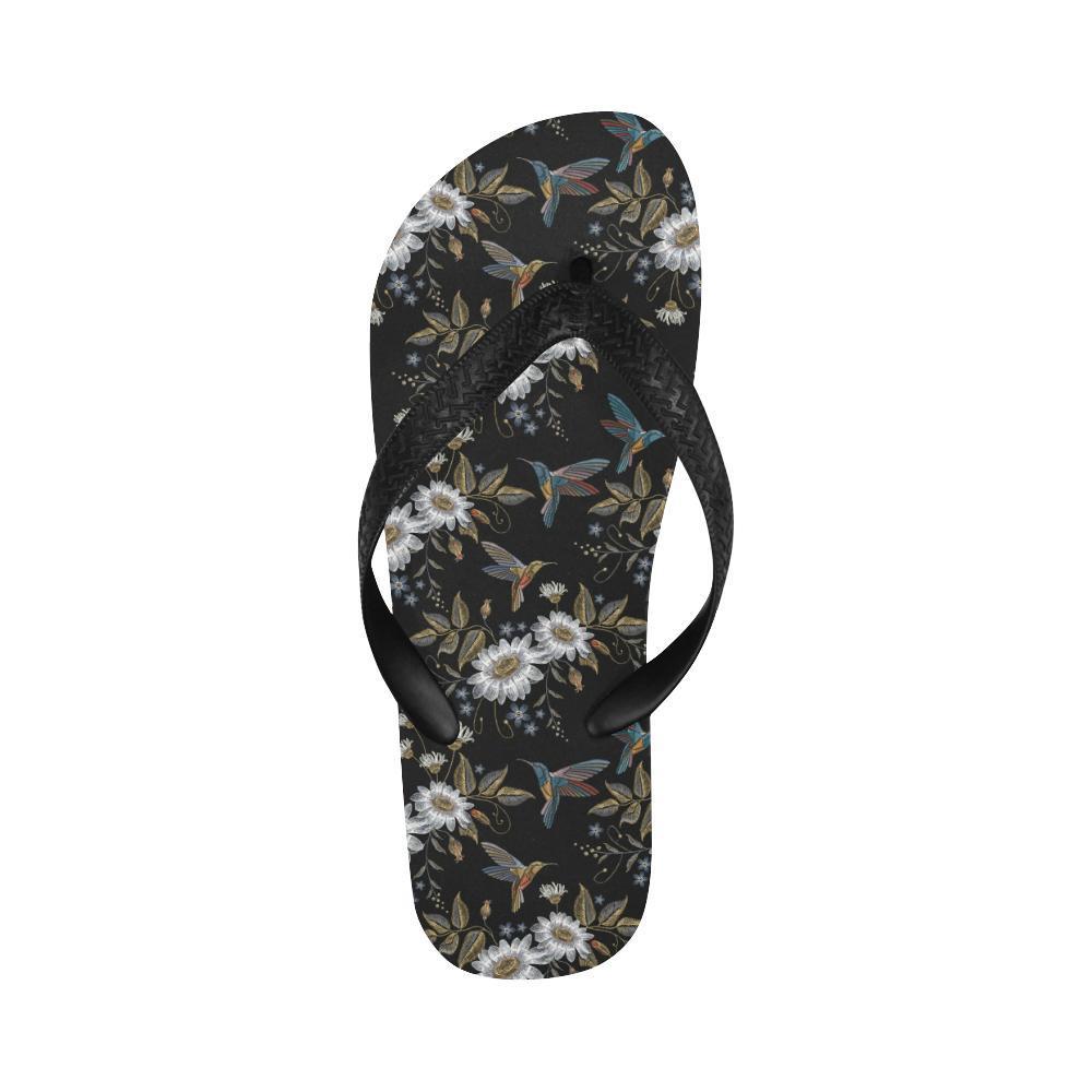 Hummingbird with Embroidery Themed Print Flip Flops-JTAMIGO.COM
