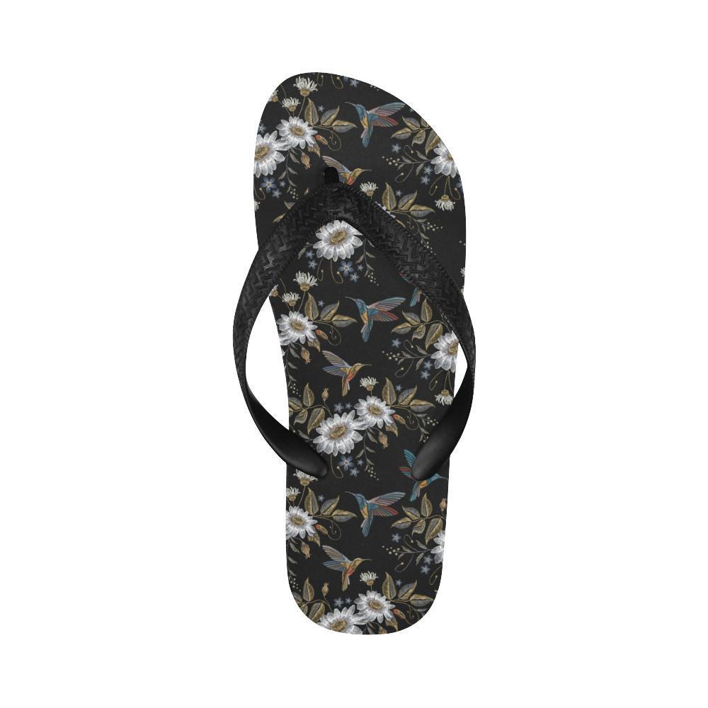 Hummingbird with Embroidery Themed Print Flip Flops-JTAMIGO.COM