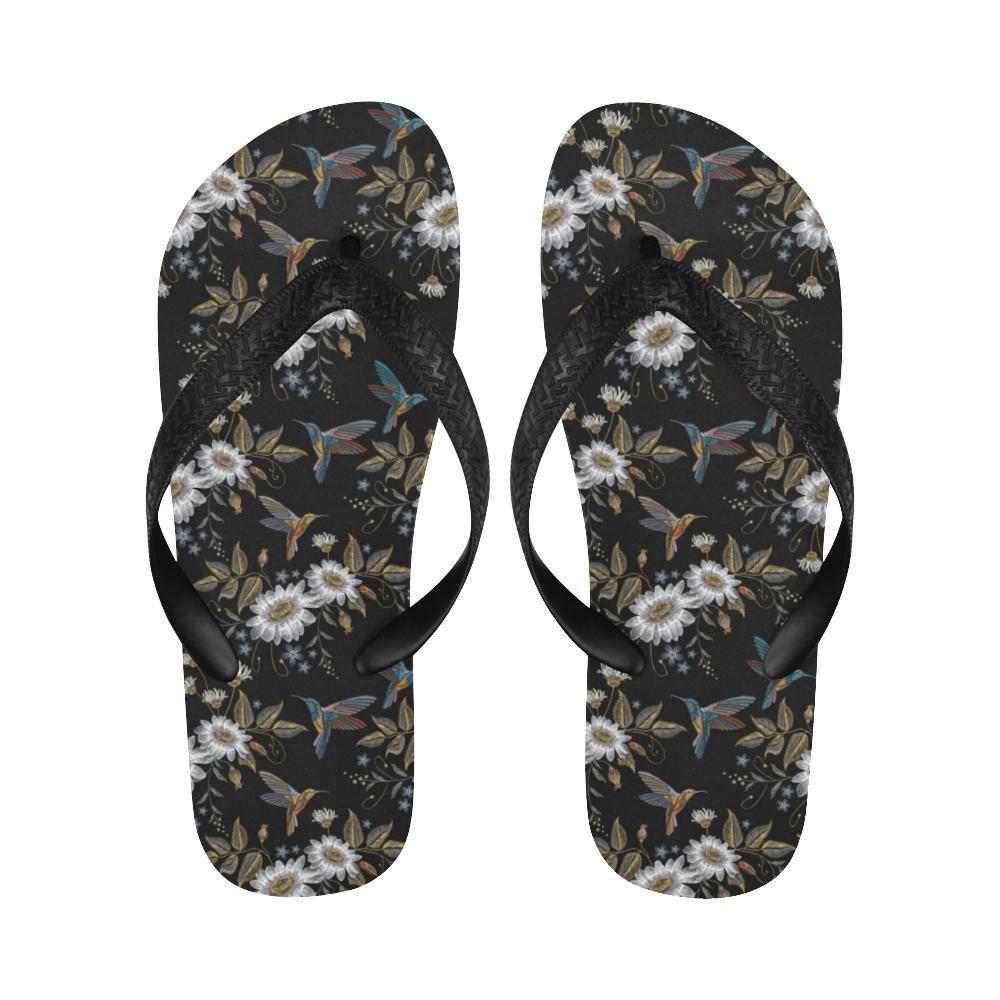 Hummingbird with Embroidery Themed Print Flip Flops-JTAMIGO.COM