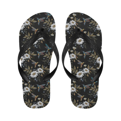 Hummingbird with Embroidery Themed Print Flip Flops-JTAMIGO.COM