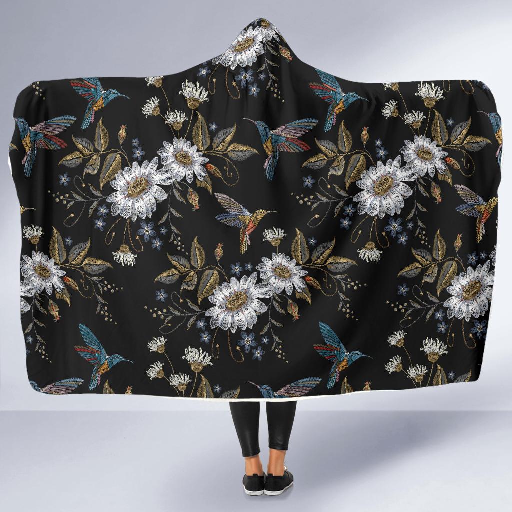 Hummingbird with Embroidery Themed Print Hooded Blanket-JTAMIGO.COM