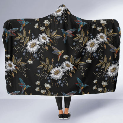 Hummingbird with Embroidery Themed Print Hooded Blanket-JTAMIGO.COM