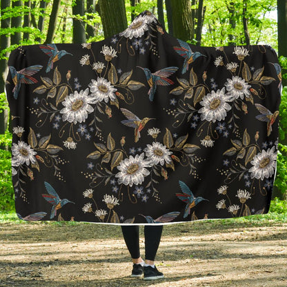 Hummingbird with Embroidery Themed Print Hooded Blanket-JTAMIGO.COM