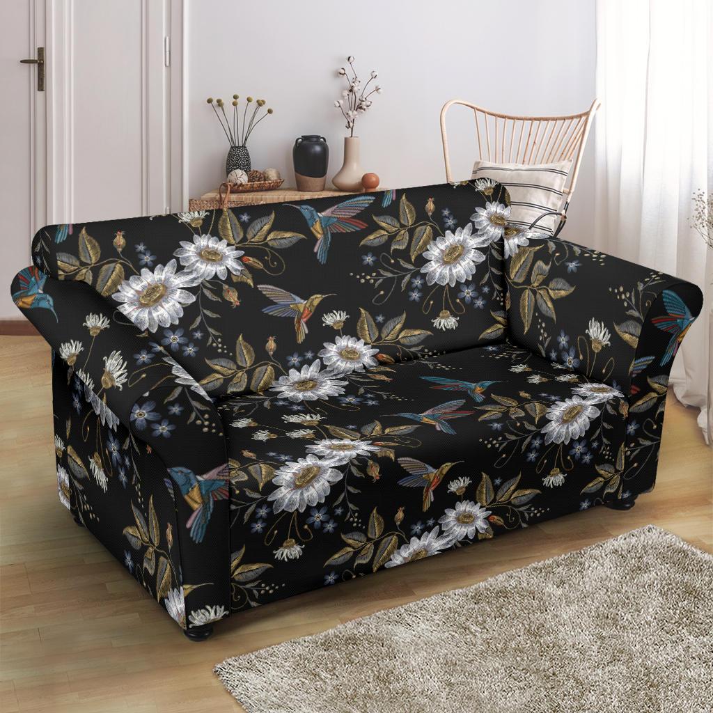 Hummingbird with Embroidery Themed Print Loveseat Slipcover-JTAMIGO.COM