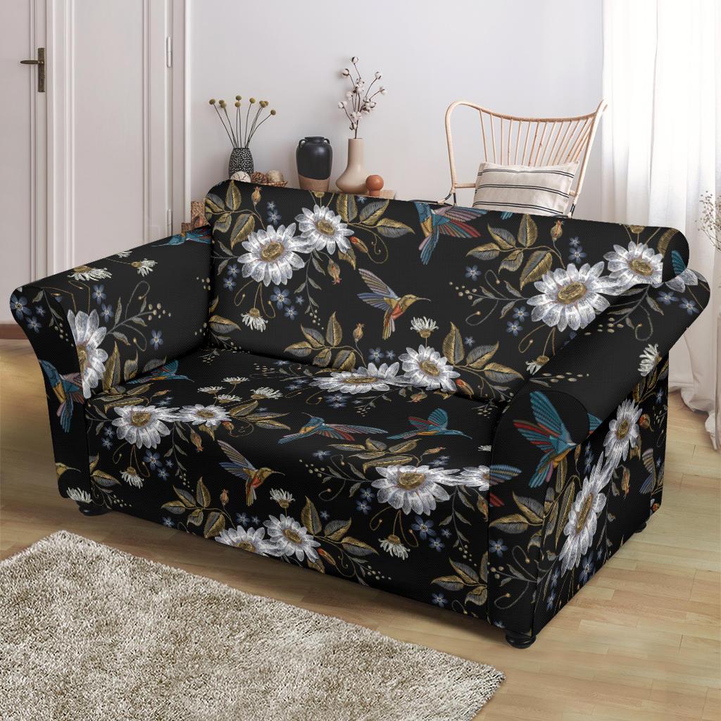 Hummingbird with Embroidery Themed Print Loveseat Slipcover-JTAMIGO.COM